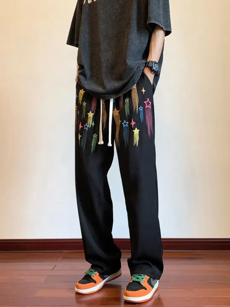 Falling Star Y2k Wide Leg Pants Men Streetwear Harajuku Casual Sport Loose Straight Trousers Male Graphic Archive Sweatpants
