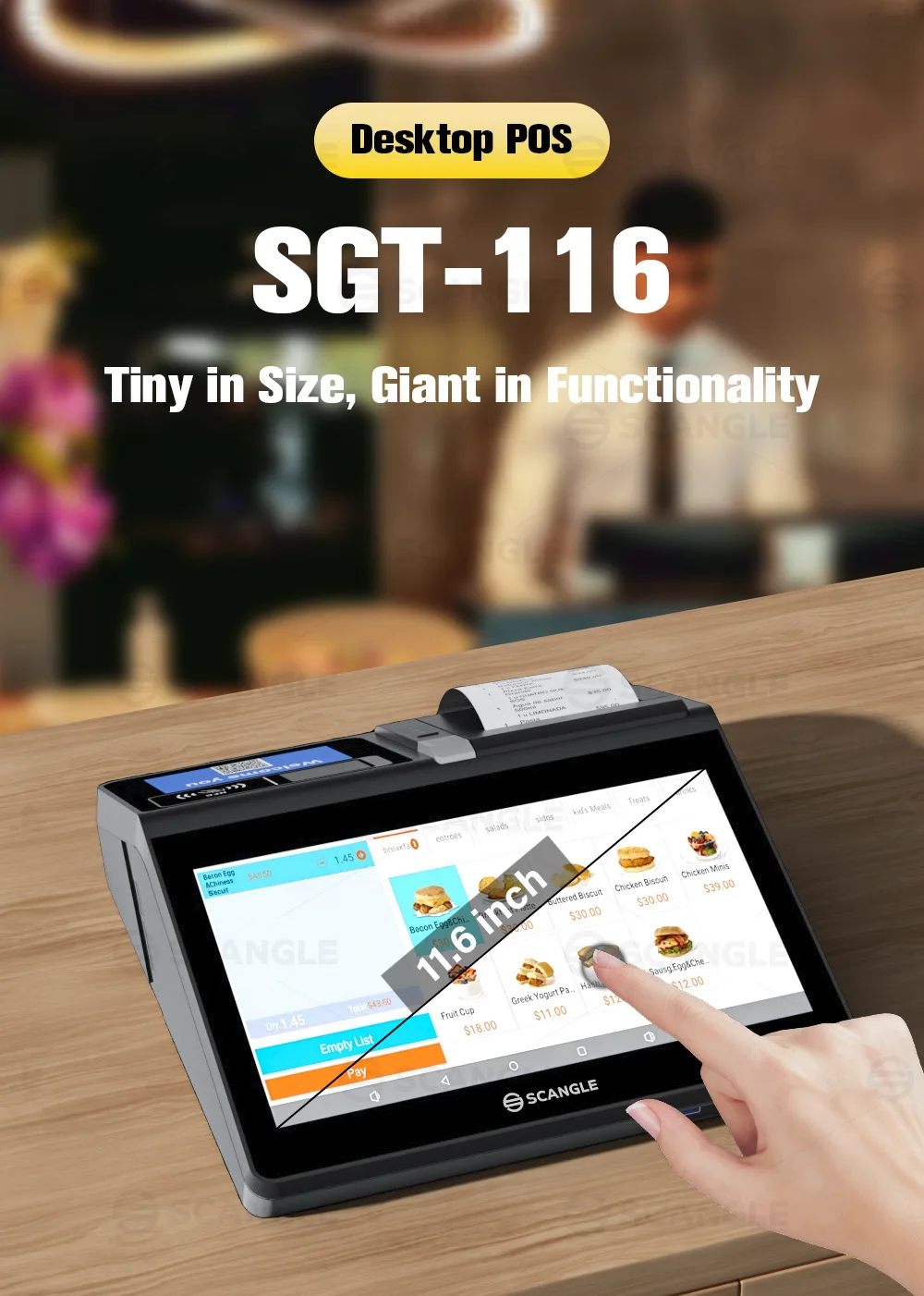 Caixa registradora de pedido de ponto final do sistema POS de toque de impressão 80 em inglês de 11,6 polegadas