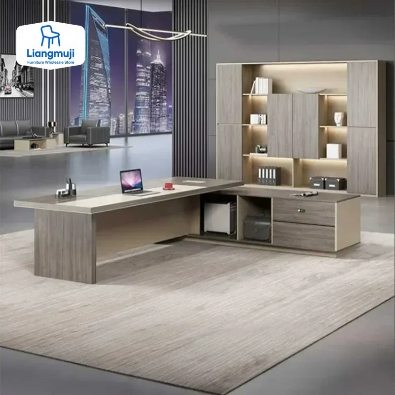 

Light Luxury High Quality Office Desk Boss L Shaped Work Reading Computer Desks Executive Shelf Escritorio Oficina Furniture
