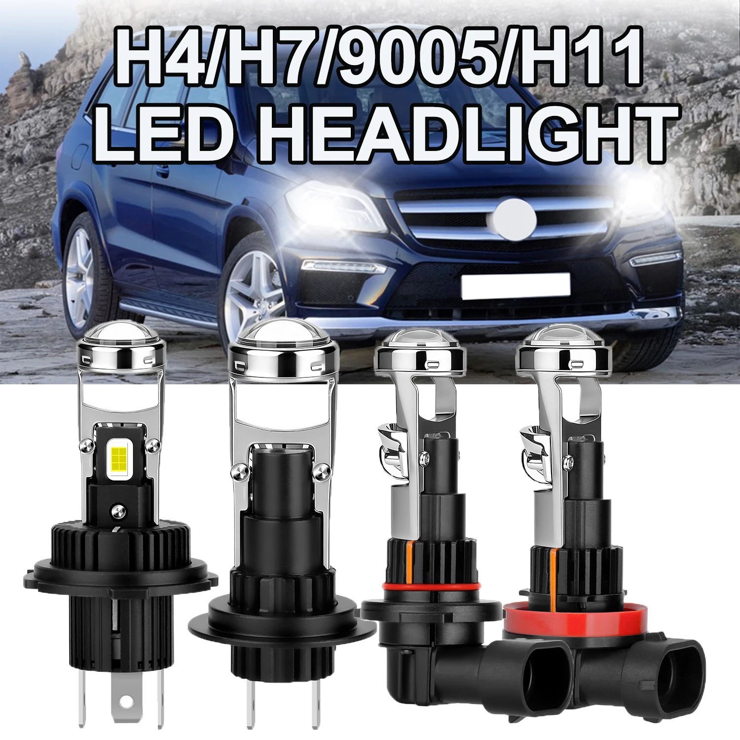 H4 LED Projector Lens H7 H11 9005 HB3 Led Car Headlight Bulbs Canbus 30000LM High Low Beam Mini Lamp 12V 6000K White