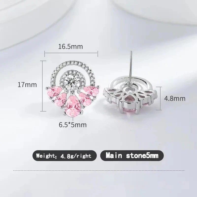 

Pink diamond zircon flower 925 sterling silver ear stud - fashionable, simple and exquisite jewelry for ladies, suitable as a gi