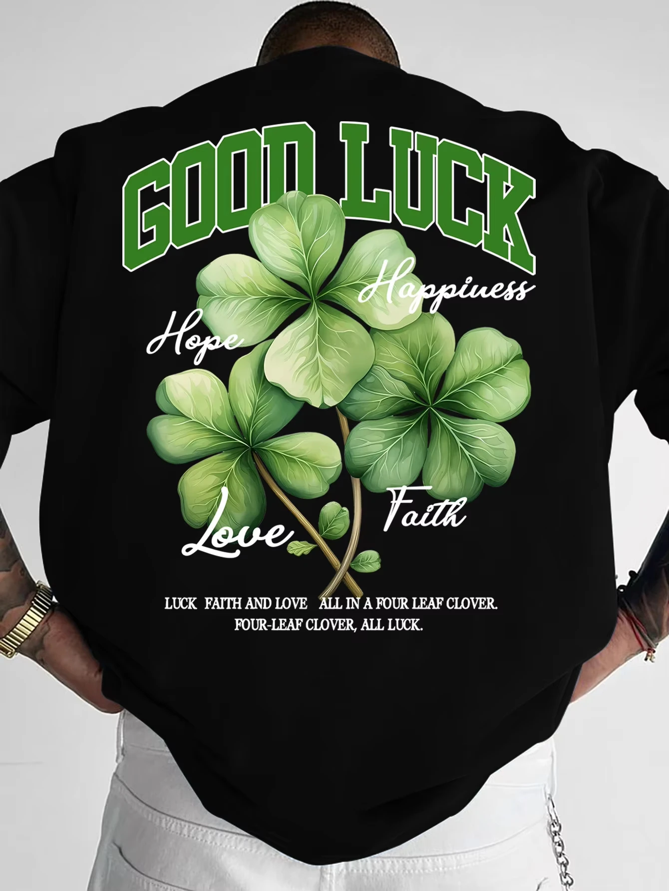 Men Street Style Summer New T-shirt with Four-leaf Clover Pattern Casual Daily Wear Versatile Men's and Women's T Shirt