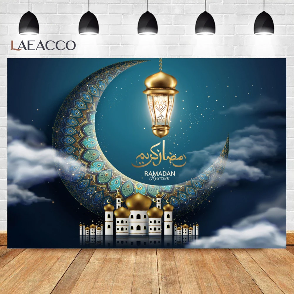 Laeacco Happy EID Ramadan Festivals Mosque Moon Lantern Mubarak HAJJ MABROUR Poster Banner Photo Background Photography Backdrop