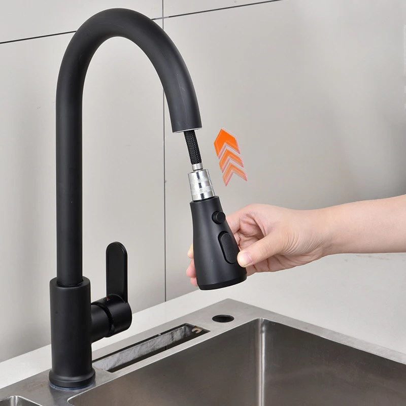 Grifo extraíble de cocina, grifo mezclador frío y caliente para el hogar, grifo de lavabo de fregadero a prueba de derrames 2 en 1