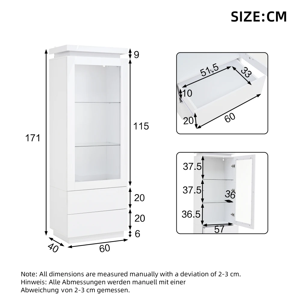 60*40*171 سنتيمتر غرفة المعيشة الحديثة عرض ، مع درجين ، عرض عالي اللمعان مع LED والأبواب الزجاجية ، عرض الرف حامل