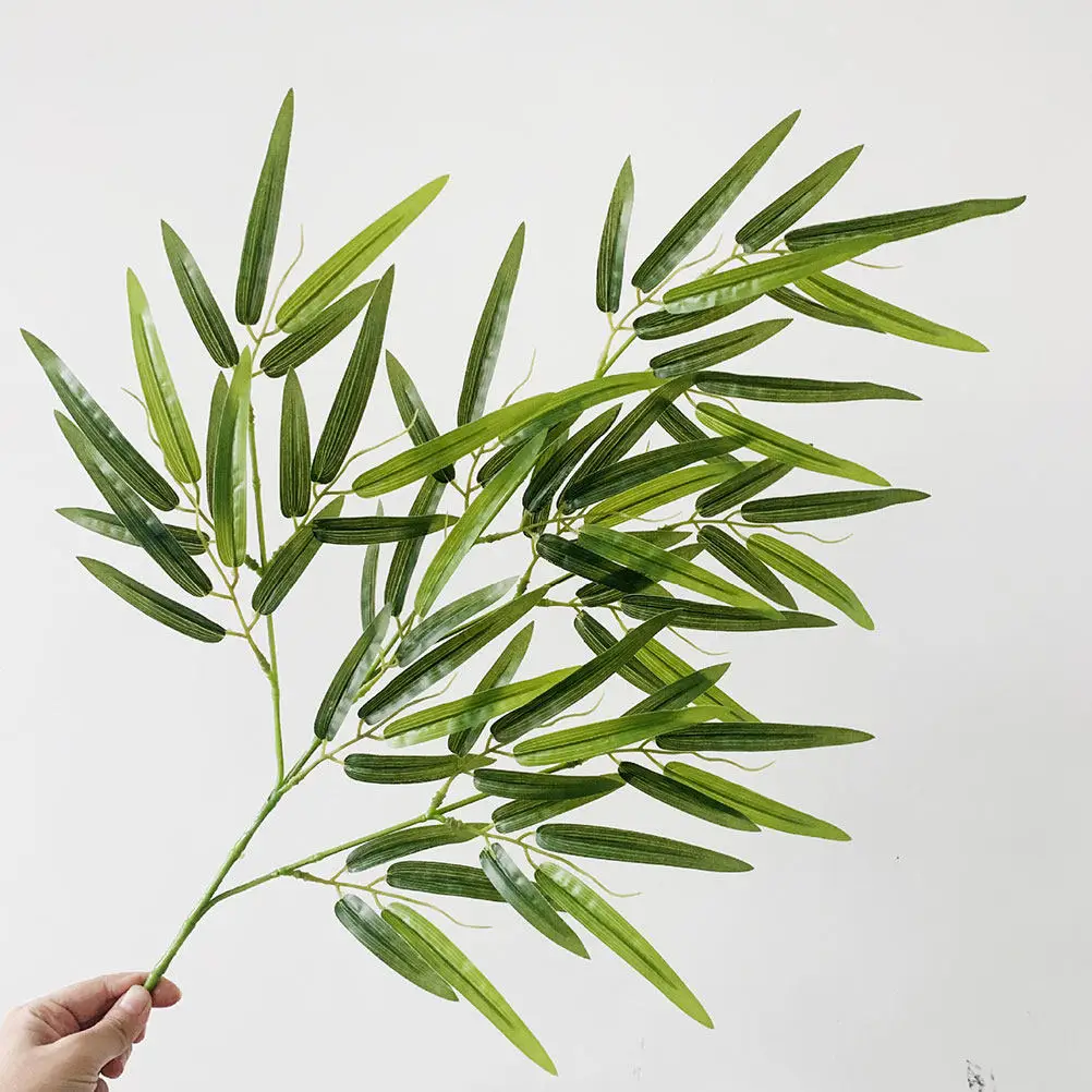 2Pcs Decorative Bamboo Leaves Simulation Plant Material for Wall Pot Display Lightweight Easy Care Home Shop Decor Green