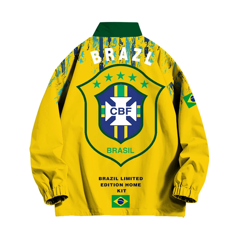 

Полноцветная куртка-ветровка сборной Бразилии с молнией, на флисовой подкладке из полиэстера, для фанатов, повседневная
