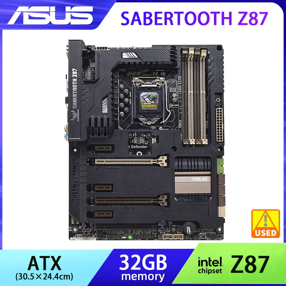 ASUS SABERTOOTH Motherboard SABERTOOTH Z87 With LGA 1150 Socket for Intel 4th Gen Core i3 i5 i7 Processors Supports 4 DDR3 Slots