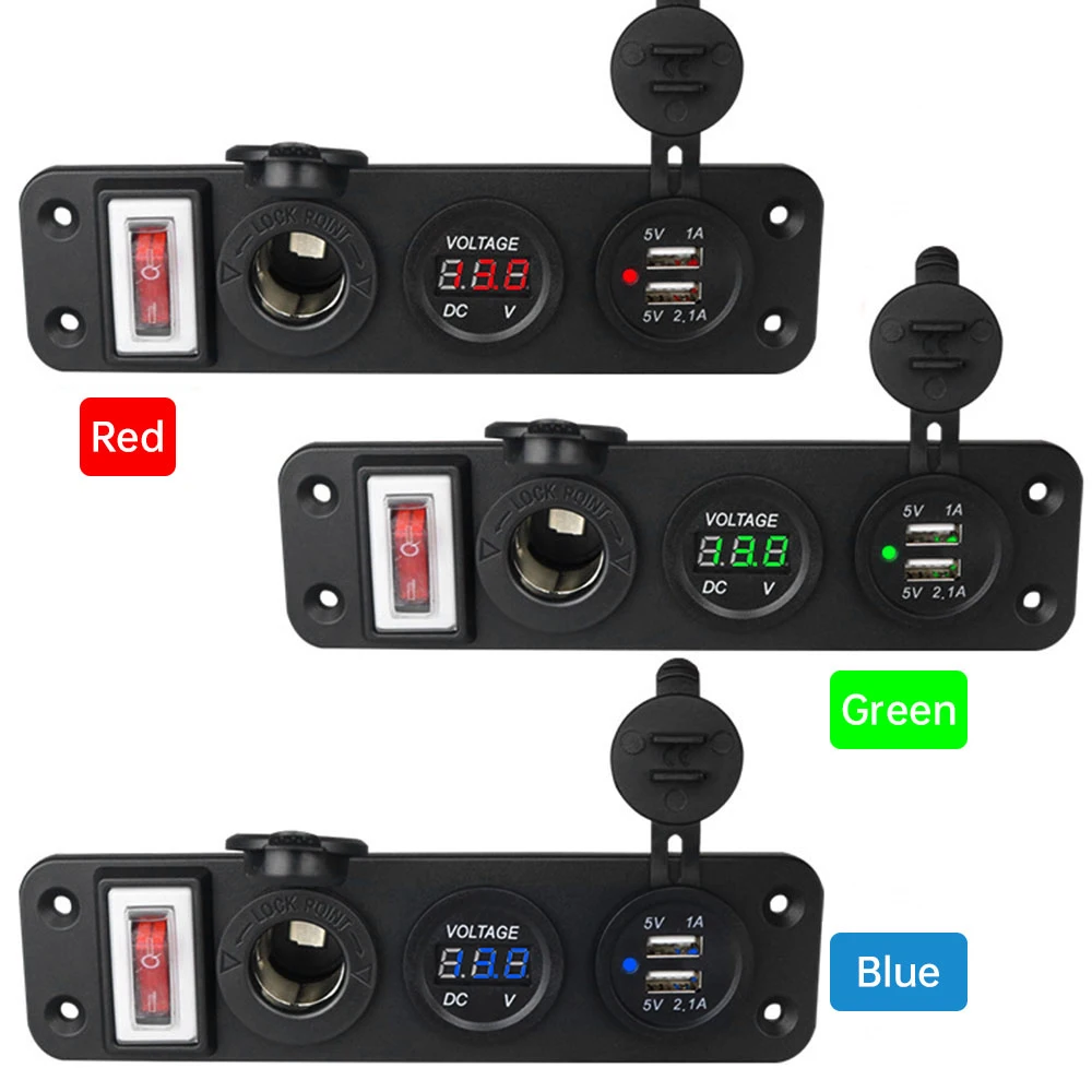 DC 12V-24V Power Adapter Switch Panel Boat Marine Voltmeter Tester Car USB Chargers Cigarette Lighter Socket