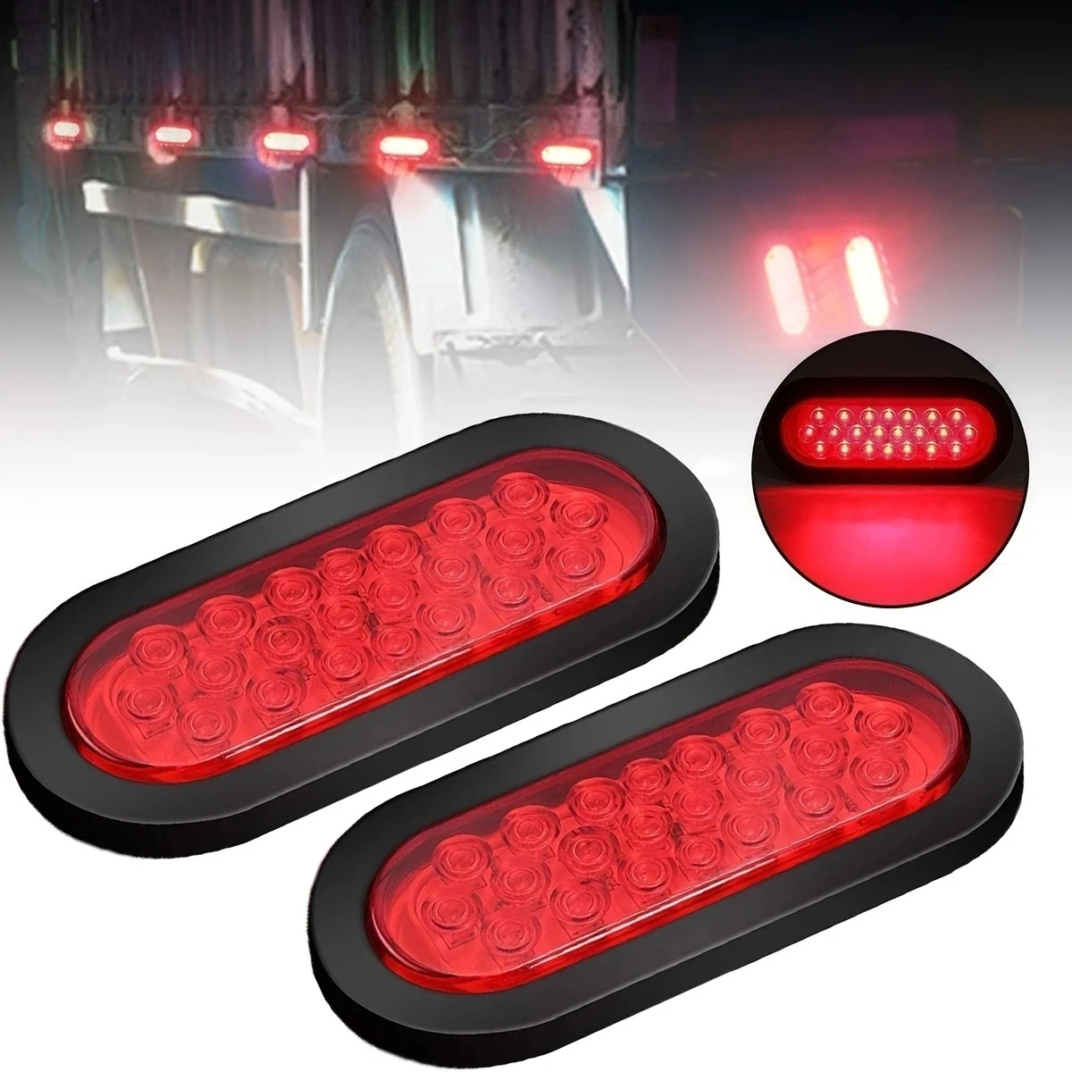 

Oval White Red Yellow Led Trailer Tail Lights 12V-24V-80V 22LEDs Stop Turn Signal Brake Marker Tail Lights for Truck Trail
