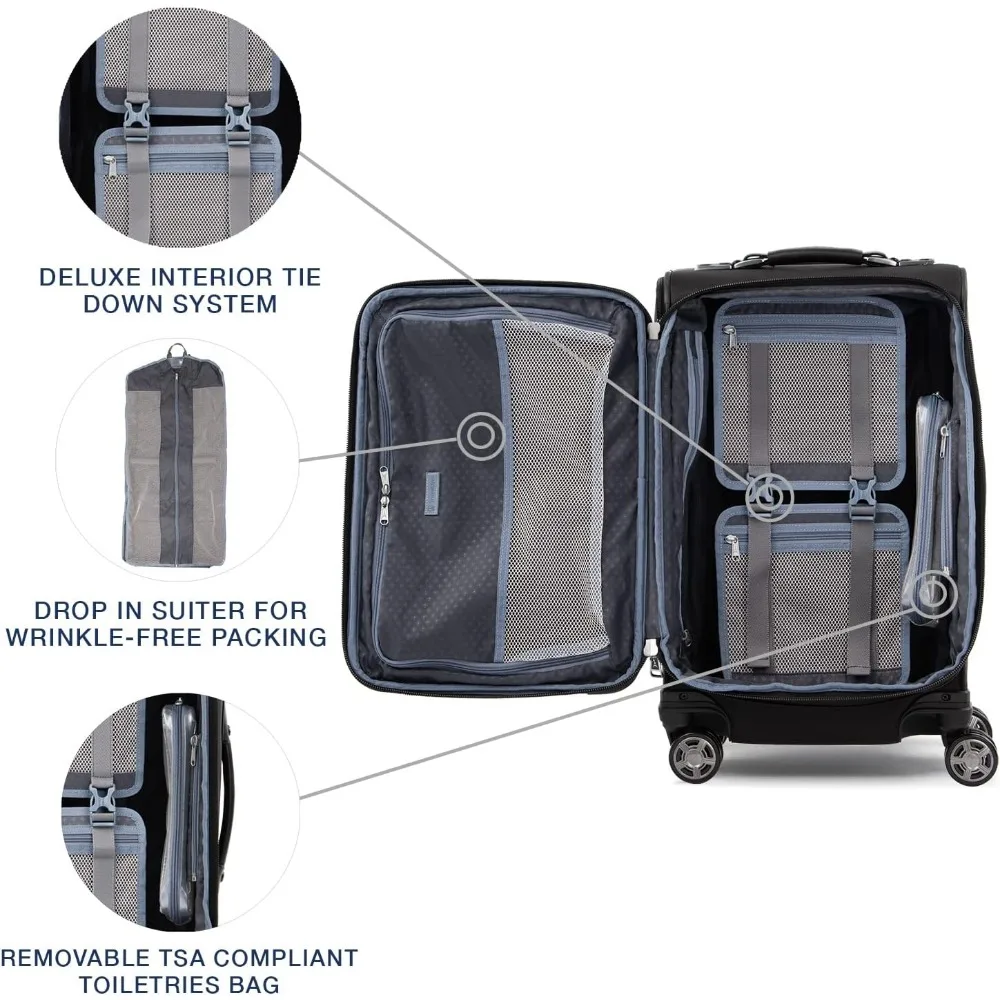 Expandable 8-Wheel Spinner Carry-On Luggage with USB Port, Unisex, Softside Suitcase, Shadow Color, Travel Companion