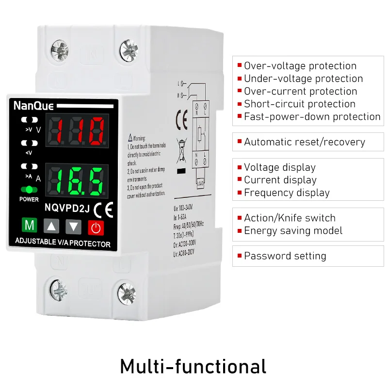 Adjustable Voltage Current Protector 110/120/127/220/240V 80-300V Universal AC DC Volt Meter With Short Protect Single Phase