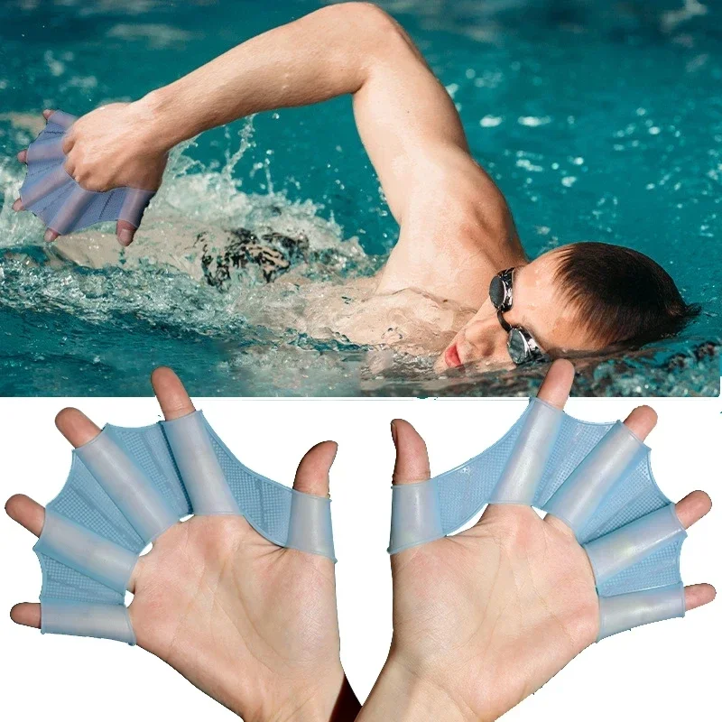 1 Pair Frog Style Silicone Hand Swim Fins Flippers Unisex Finger Webbed Gloves Paddle Water Sports Swimming Training Accessories