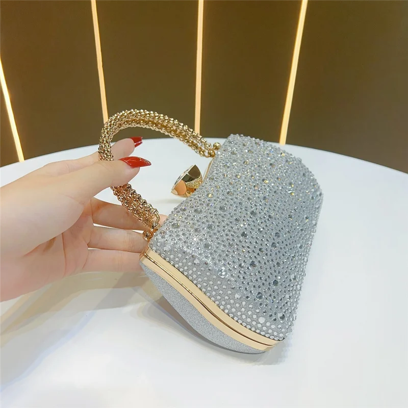حقيبة يد نسائية من ABQR للحفلات وحفلات الزفاف - حقيبة يد مسائية مبطنة بحجر الراين والساتان المتلألئ