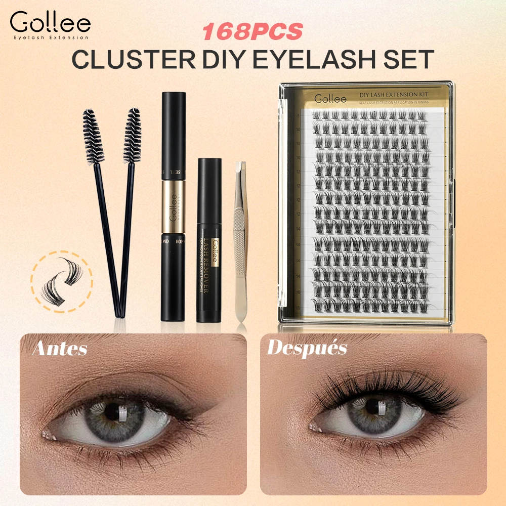 Gollee 168 Kit de cils en grappe 2 en 1 liaison et joint 8 ml durable 3 jours dissolvant de cils usage domestique bricolage faux cils maquillage adhésif
