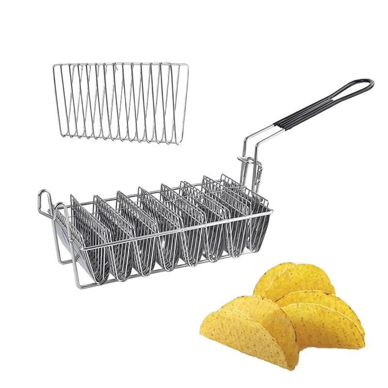 

Taco Basket Holds 8 Shell Deep Fryer Taco Holder Baskets Taco Fry with Grip Handle French Fries Frying Fried Basket Tool Retail