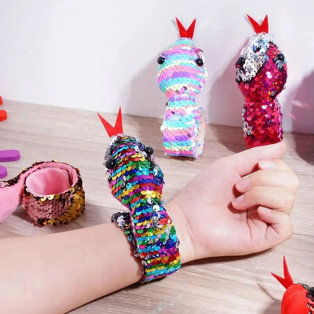 Snake Glitter Slap Wristband Reversible Snake Theme Snake Sequin Wristband Wrist Decoration Colorful Clap Circle Toys Kids Toy