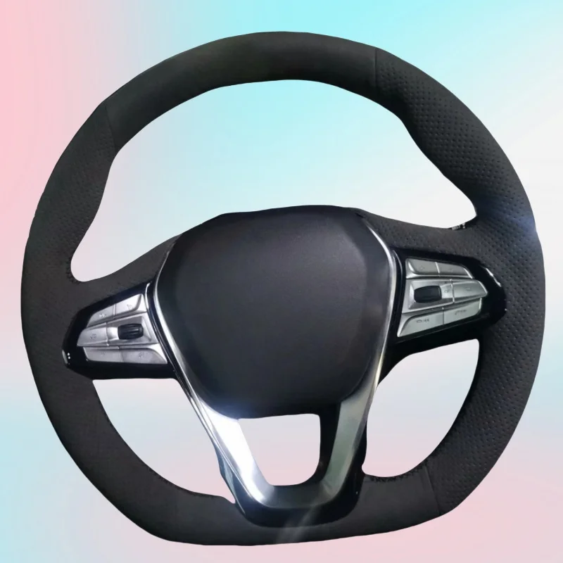 

Custom Hand-stitched Black Suede Leather Car Steering Wheel Cover Anti-slip Wear Comfy For Changan CS35 Plus Auto Interior