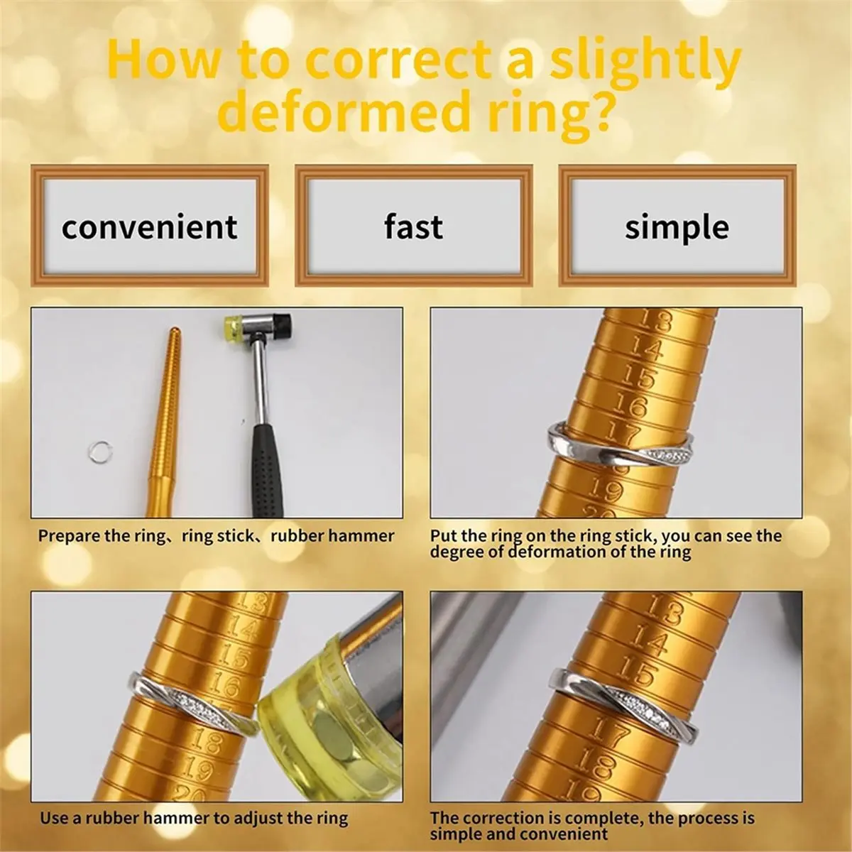 DT38 Ring Mandrel Sizer Finger Measuring Stick Handle Hammers Jewelry Tool for Jewelry Making