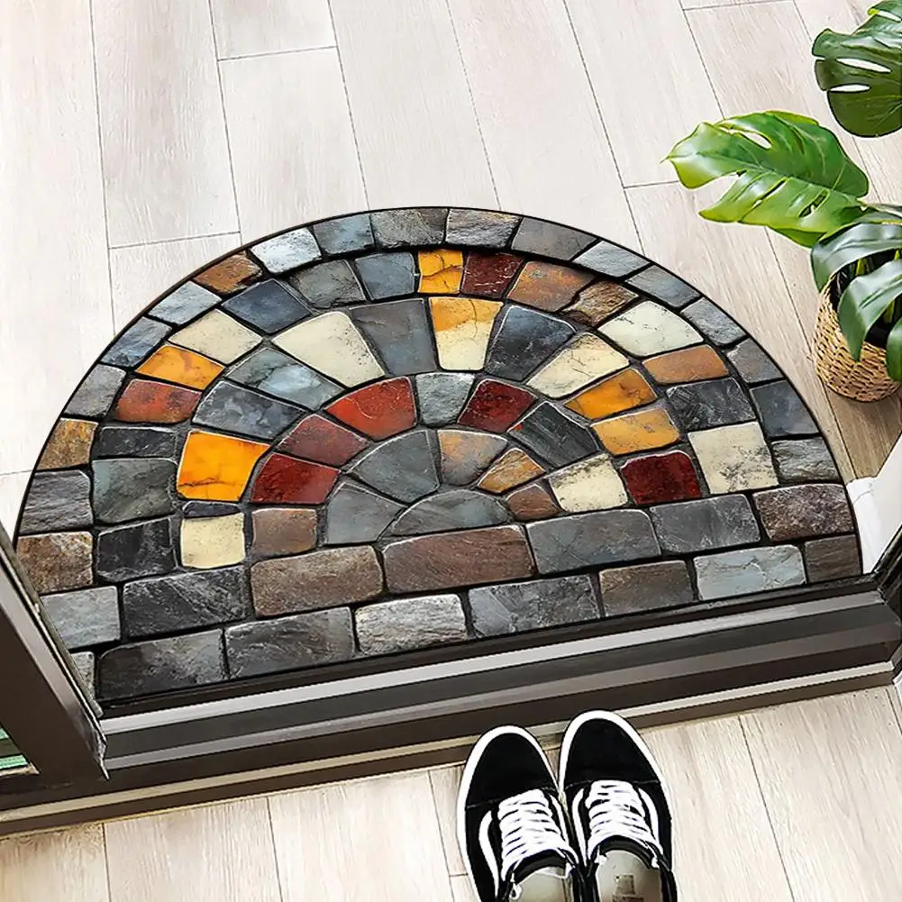 Semi-circular Floor Mat Non-Slip Doormat Dirt-resistant Retro Welcome Mat Room Outdoor Decor Washable