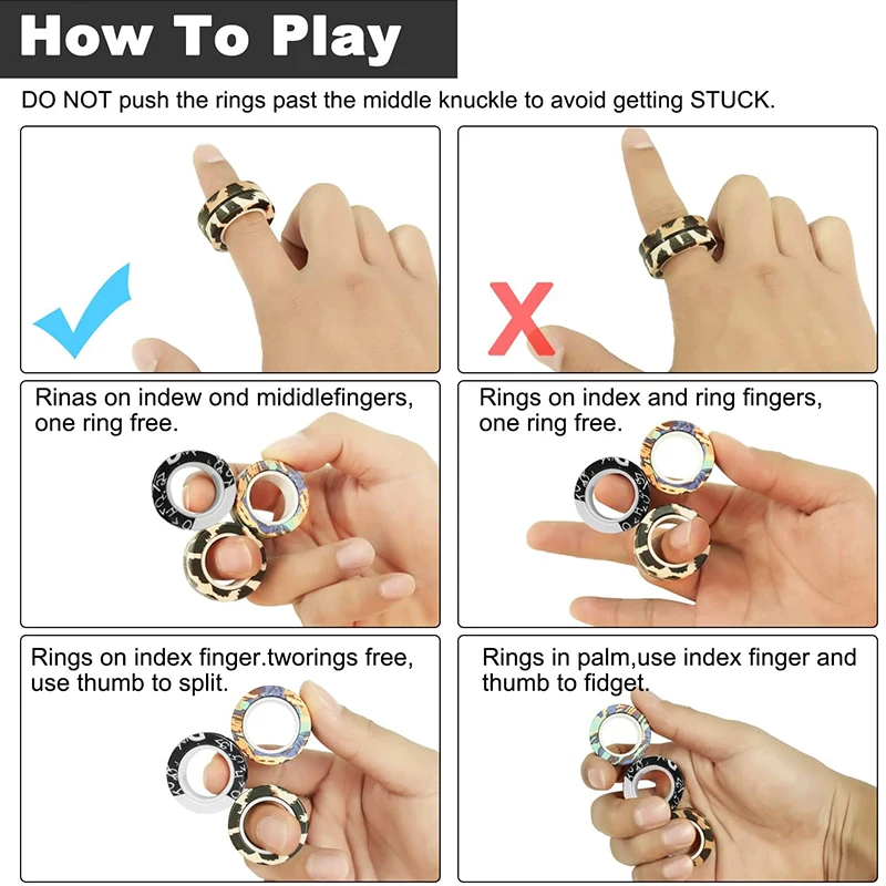 3 قطعة خواتم الاصبع المغناطيسي الملونة تململ مجموعات الالعاب الكبار المغناطيس سبينر خواتم لتخفيف التوتر القلق الإغاثة العلاج #5