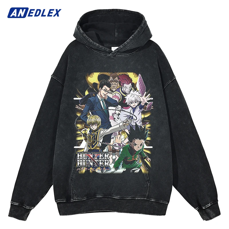 

Hip Hop Men Black Washed Hoodie Sweatshirt Japanese Anime Graphic Hooded Pullover Harajuku Streetwear Cotton Vintage Hoodie