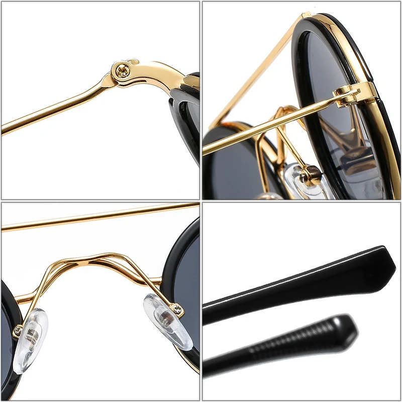 SO&EI Ins Popular Fashion Small Round Sunglasses Women Vintage Metal Punk Eyewear Men Clear Ocean Lens Shades UV400 Sun Glasses