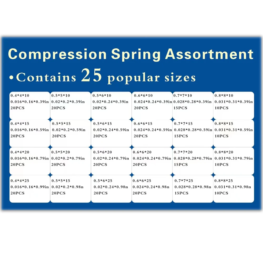 Kit combinato di molle di compressione da 420 pezzi, 24 diverse dimensioni in acciaio inossidabile, negozi e riparazioni domestiche