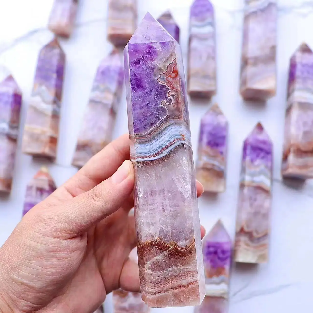 

Large Natural Dream Amethyst Agate Point, Purple Crystal Quartz Chakra Healing Tower, Home Decoration, 1 Pc
