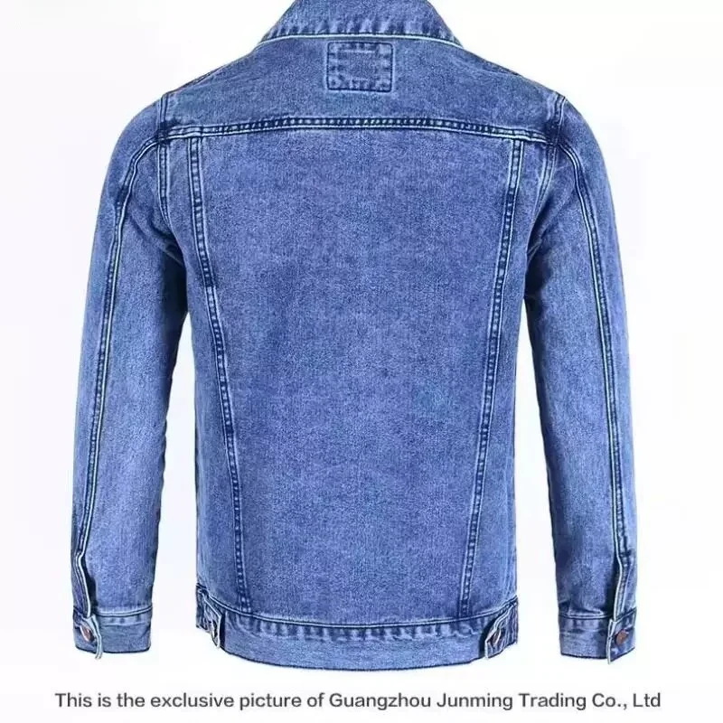 Men's Casual Long Sleeve Denim Jacket Autumn Winter Wear Resistant Loose Fit Jeans Coat with Multiple Pockets for Work
