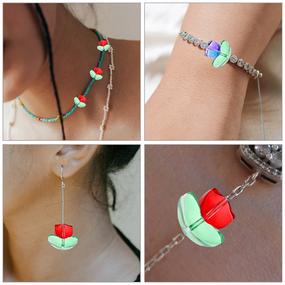 

120Pcs Tulip Beads DIY Jewelry Making Supplies Glass Compact Lightweight Beads for Necklace Bracelet Crafts Tulip Charms
