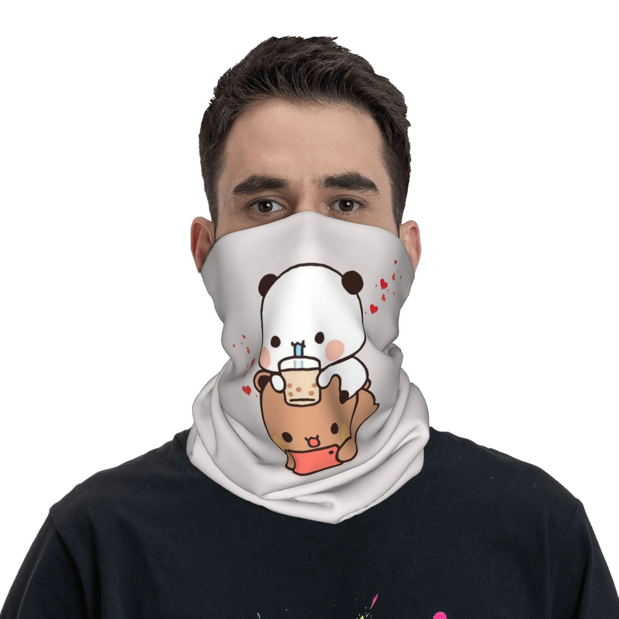Dudu Drinking Boba Tea And Watching Videos With Bubu Bandana Neck Gaiter Printed Mask Scarf Warm Face Mask Riding Unisex Adult