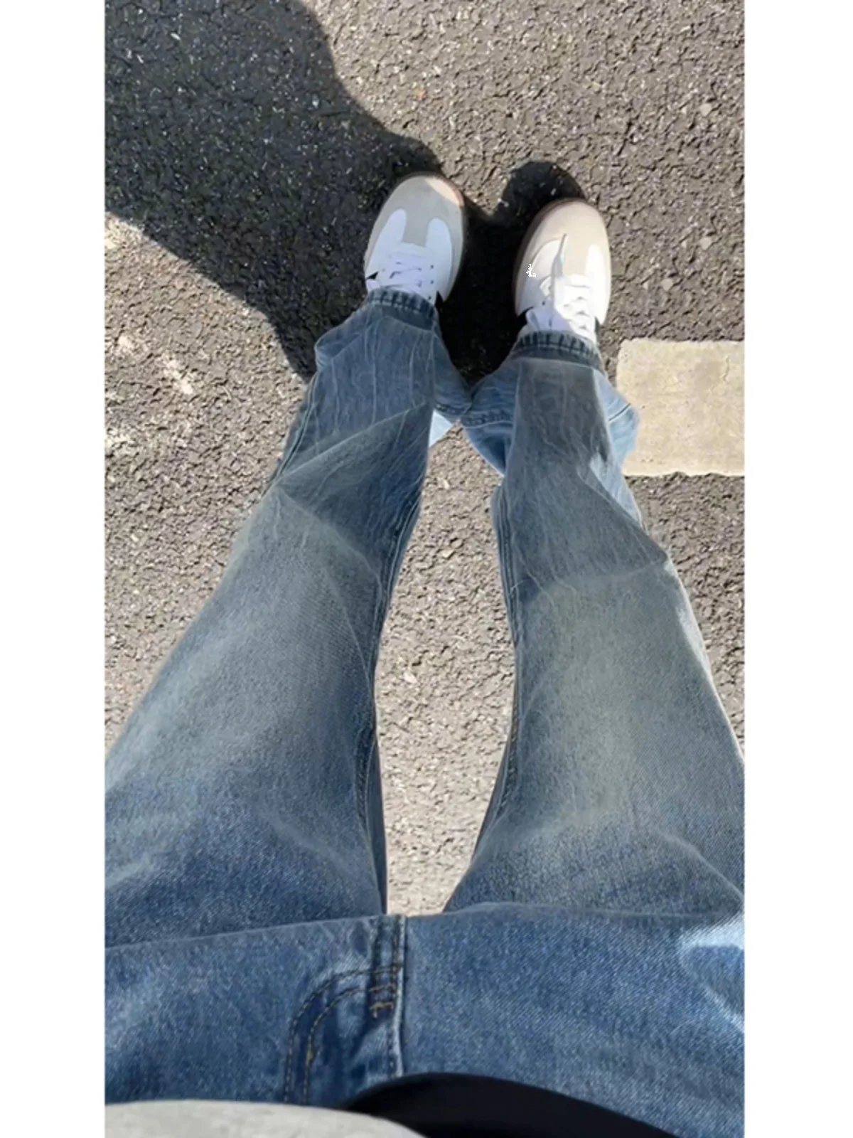 

Мужские джинсы American High Street Vibe с ярким принтом, синие, с высокой талией, узкие, прямые, длинные брюки, модные, из хлопкового денима