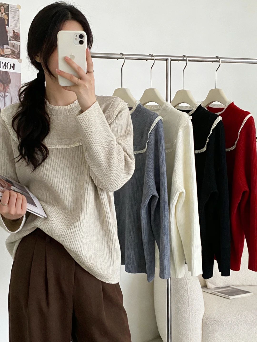 

Вязаный свитер Oaeal Long Sve из кружева, весна 2026, свободный крой, женский, больших размеров, модный топ, мягкий, из вискозного волокна