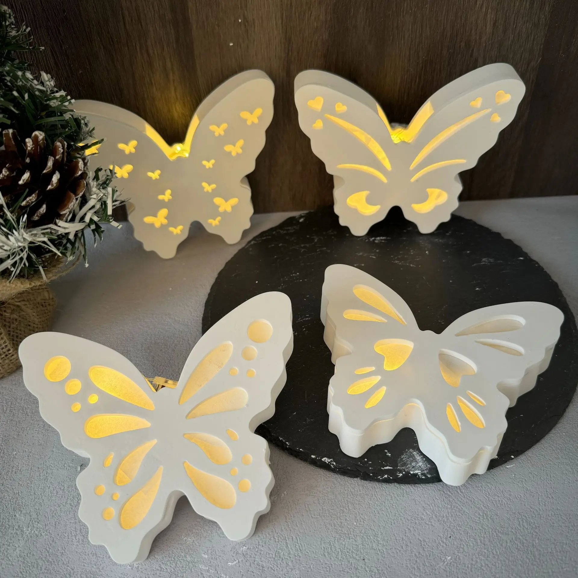 New 3D Hollow Splicing Butterfly Silicone Mold House Butterfly Ornaments Silicone Mold Lighting Candle Holder Plaster Mould