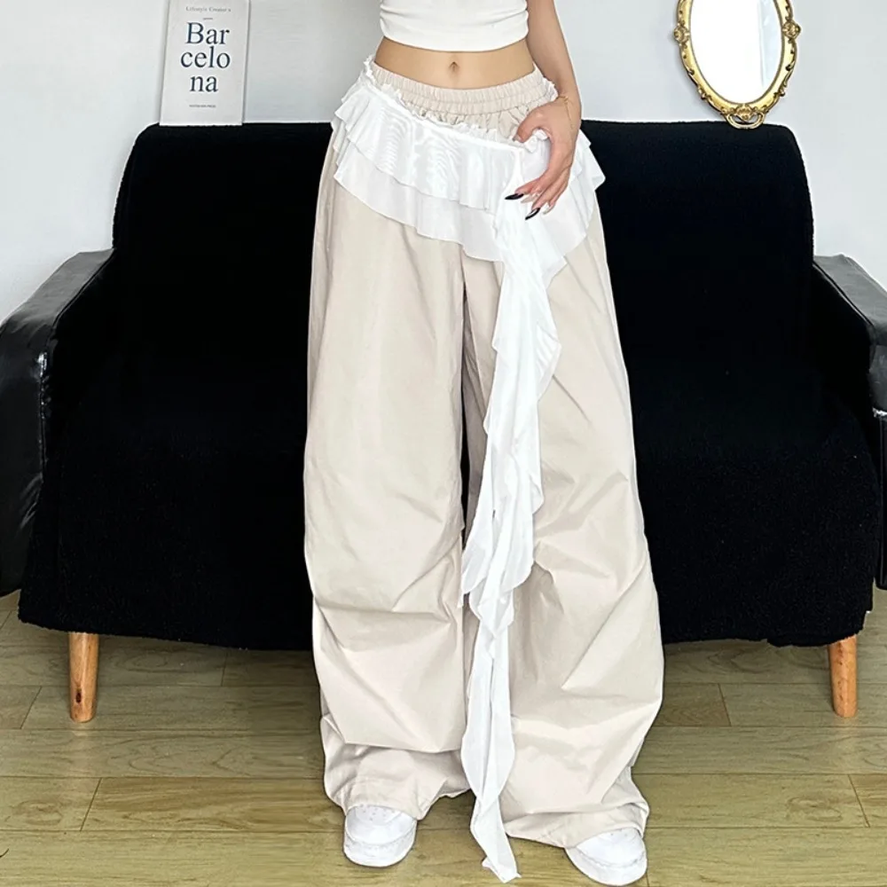 

Embroidered Flower Lace Mini Skirt See Through Irregular Ruched Skirts Lace-up Design High Waist Lace Up Ruffles Skirt