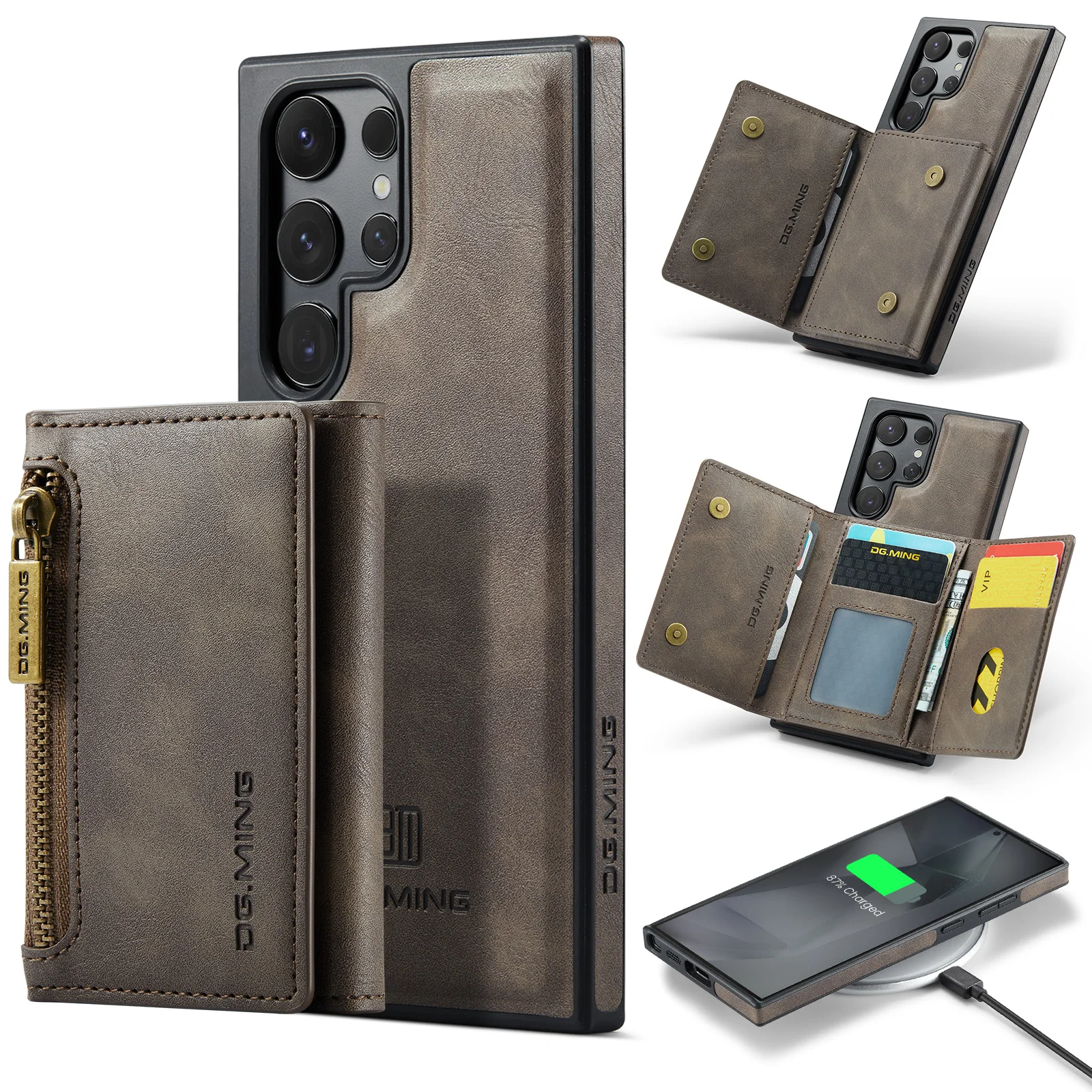 For Samsung Galaxy S25 Ultra Plus Case DG.MING 2 in 1 Magnetic Detachable Leather Wallet Phone Cover M5