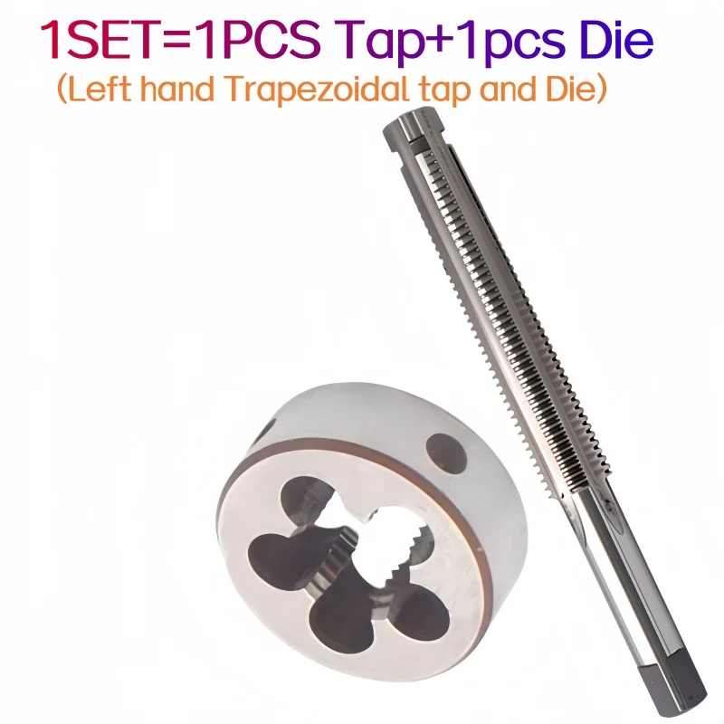 HSS 1PCS Left Hand Trapezoidal Tap And 1PCS Die Thread Screw round Cutting Tools TR8 10 12 14 16