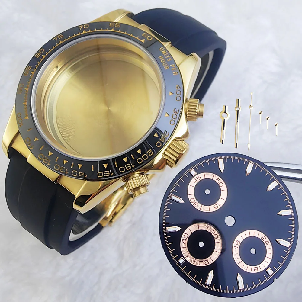 39.3 مللي متر حافظة ساعة ذهبية حافظة من الفولاذ المقاوم للصدأ حزام مطاطي مضيئة الهاتفي والأيدي ل Vk63 ساعة يد تعمل بالحركة أجزاء التجميع