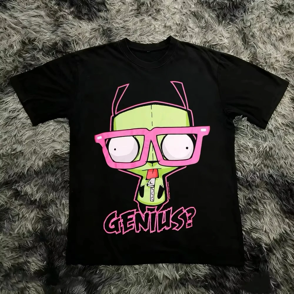 Damen Vintage Invader Zim Cartoon Print Kurzarm T-Shirt Retro Unisex Grafik-T-Shirt 90er Nostalgie Sommer Streetwear Y2K Top – Detail 4