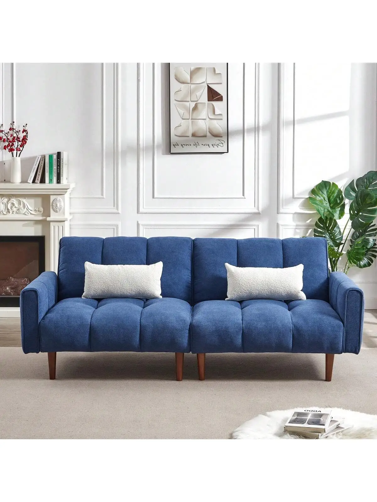 

Convertible Futon Sofa Bed, Adjustable Couch Sleeper, Modern Fabric Linen Upholstered Futon Sofa Bed With Wooden Legs