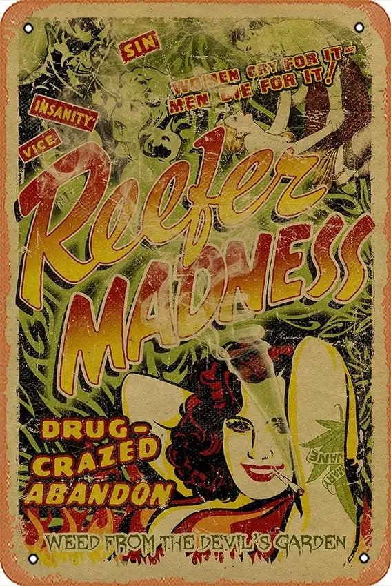 Reefer Madness Art Print Mary Jane Weed Propaganda Legalize - Poster | Vintage Metal Tin Sign Poster Retro Garage Yard Home Cafe