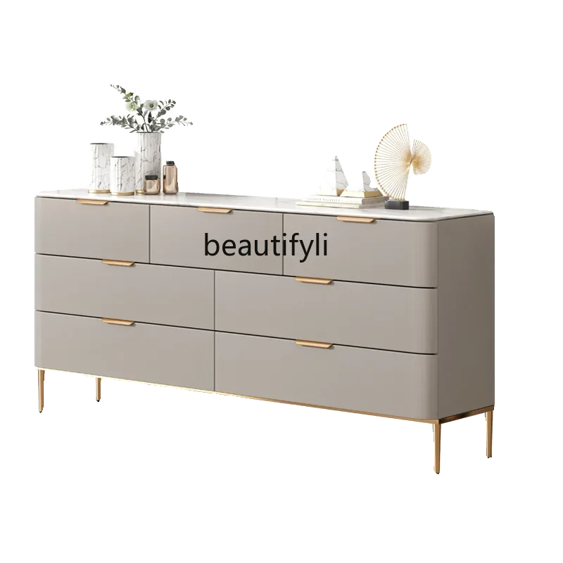 

cqyLight luxury bedroom simple modern rock slab TV cabinet household drawer cabinet large capacity storage chest cabinet