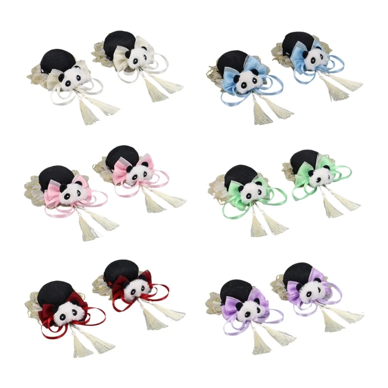 

Women Hair Clip Bowknot Hair Pin Cosplays Headpiece Lolitas Lace Hair Accessories Plush Panda Decorations