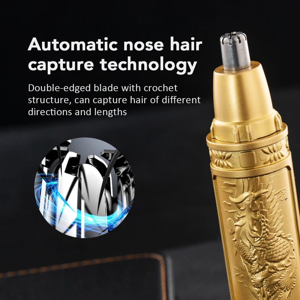 Electric Nose Hair Trimmer 2in1 Nose Hair Clipper Painless Ear Hair Trimming Device Gold USB Charging Face Care Kit Tools