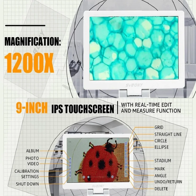 Imagem -02 - Microscópio Digital Svbony Sm101 Tela Sensível ao Toque Ips de com Função de Edição e Medição Microscópio de Moedas 1080p para Moedas com Erro