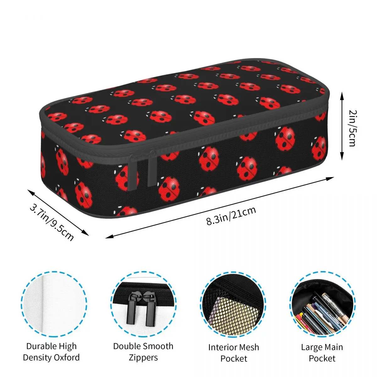 Black Ladybug Pattern Pencil Cases Large Capacity Pen Bags Pen Box Pencil Pouch For Boys Girls Students Stationery School