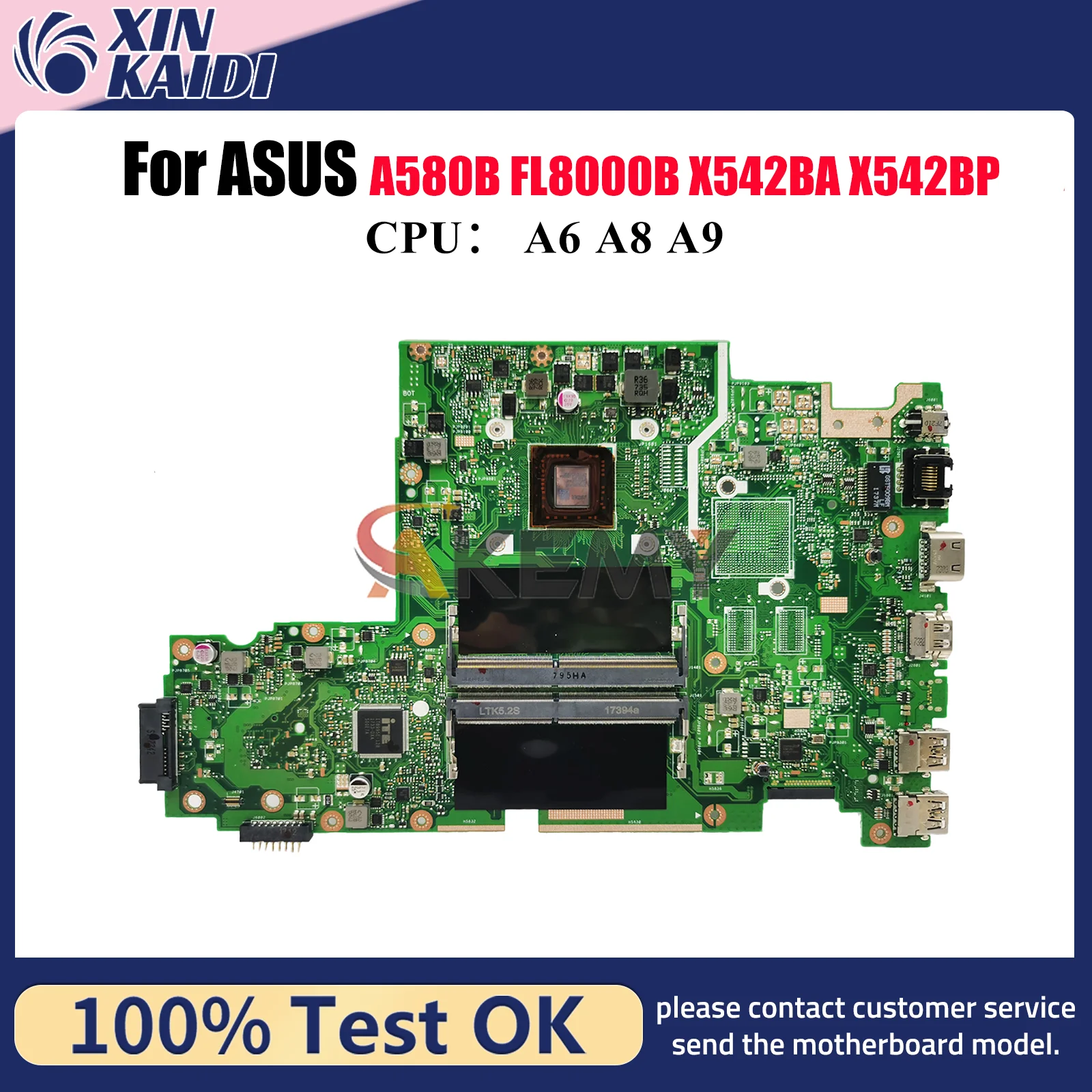 

X542BA Laptop Motherboard For ASUS VivoBook X542BA A580B FL8000B X542B X542BP Notebook Mainboard With A6 A8 A9 CPU 100% tests OK