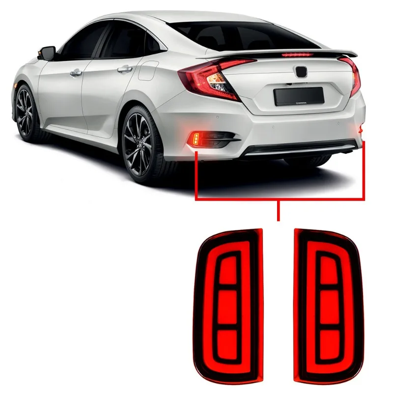 لهوندا سيفيك 2016-2020 2 قطعة الضوء المحيطي الخلفي تعديل المصد الخلفي عاكس ضوء القيادة ضوء DRL ملحقات المصابيح الفرامل