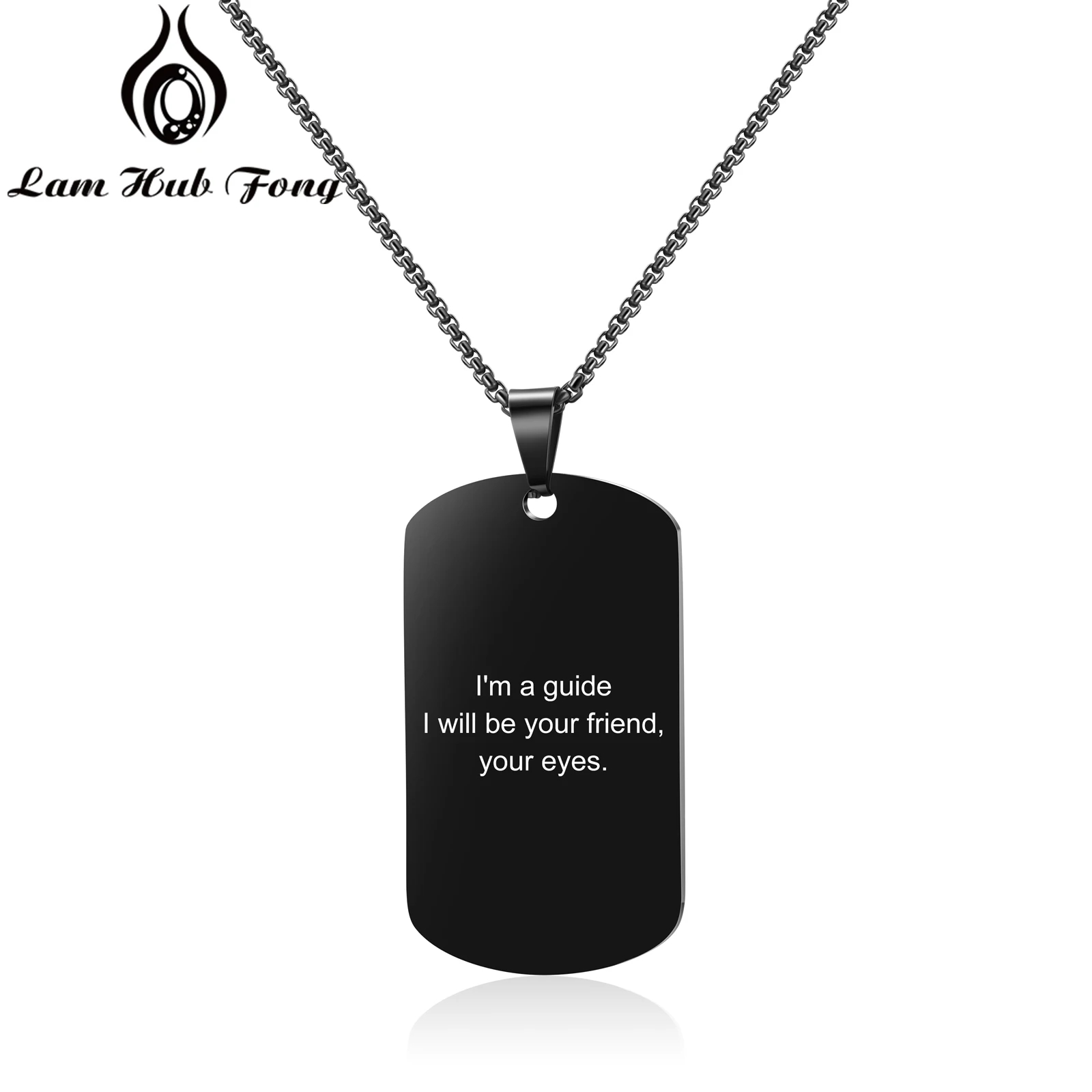 

Personalized Stainless Steel Necklace Engraved Sentence Names Rectangle Pendant Necklaces Fashion Jewelry for Men (Lam Hub Fong)